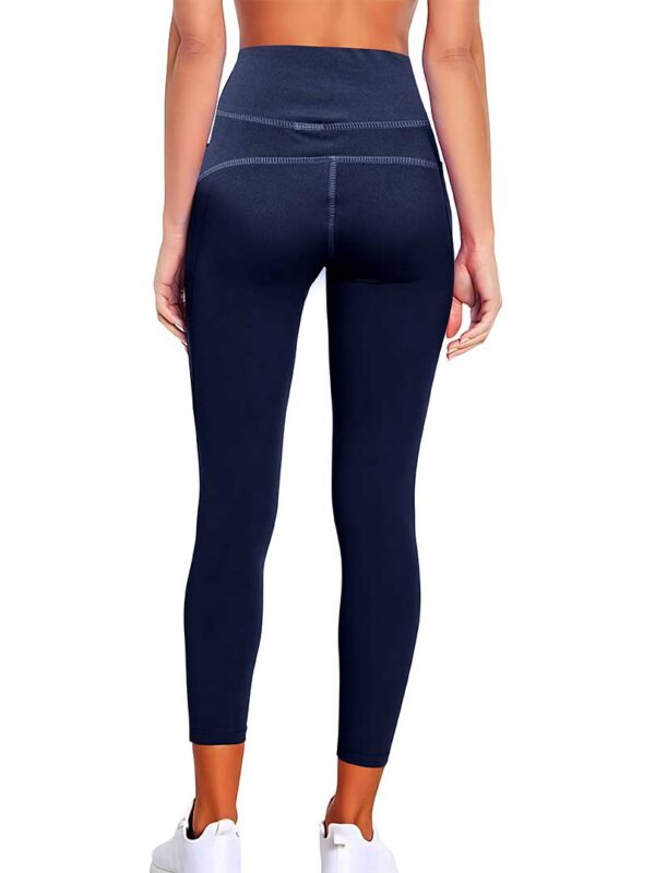 Women's High Waist Mesh Yoga Black & Navy Leggings with Side Pockets - Image 4