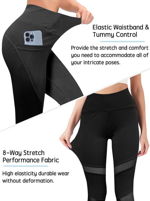 Women's High Waist Mesh Yoga Black & Navy Leggings with Side Pockets - Image 6